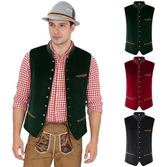 Mens Vintage Velvet Vest Metal Button Tavern Waiter Oktoberfest Waistcoat