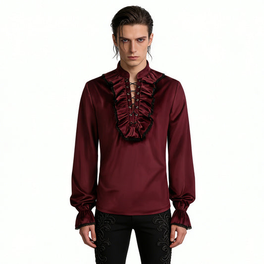 Men's Ruffled Velvet Shirt - Vintage Medieval Steam Punk Victorian Attire