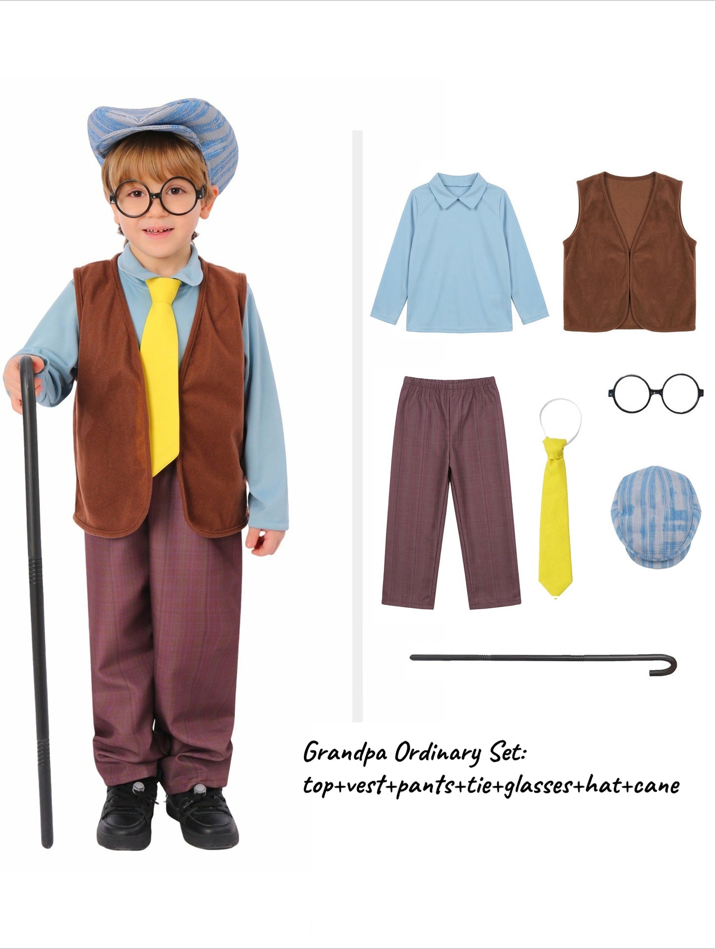 Kids Old Person Costume Set Grandma Grandpa School Reading Day Party