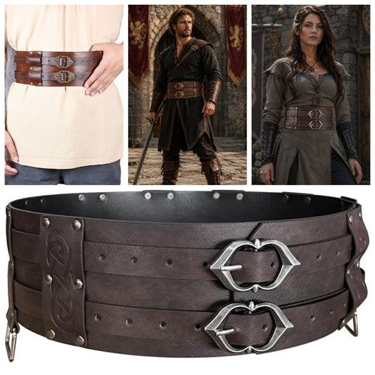 Viking Wide Belt Medieval Faux Leather Armor Knight Corset Sashes LARP Costume