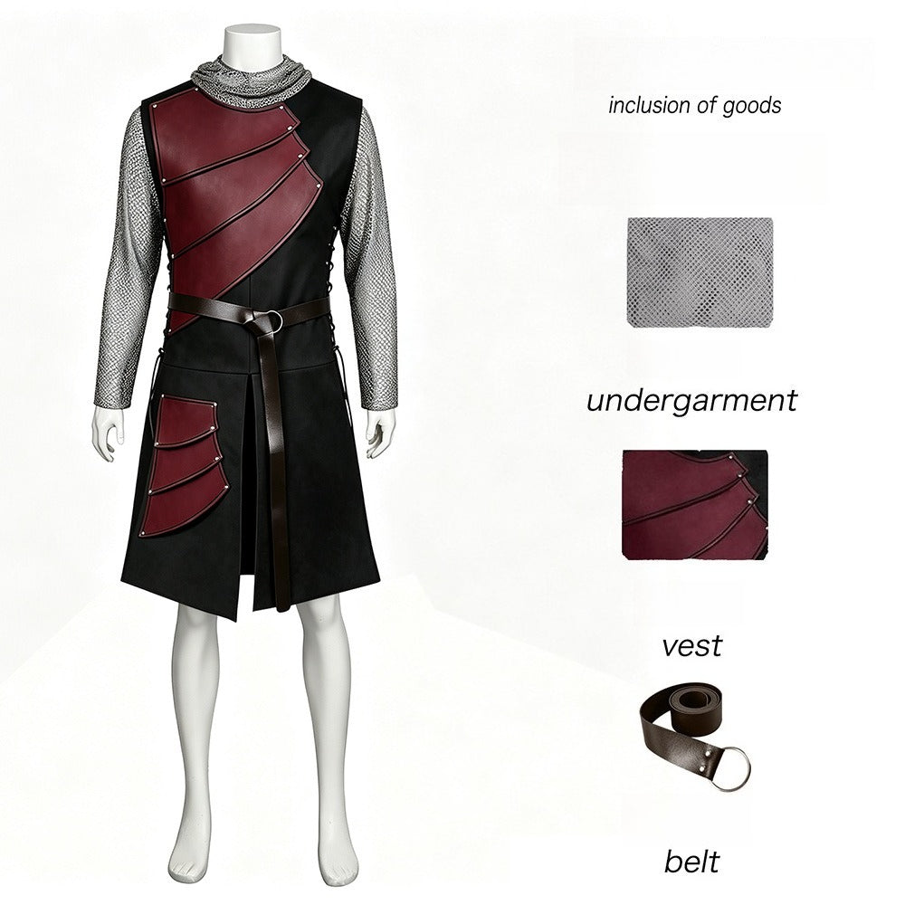 Medieval Knight Costume Mens Hooded Chainmail Look Shirt Halloween LARP Cosplay