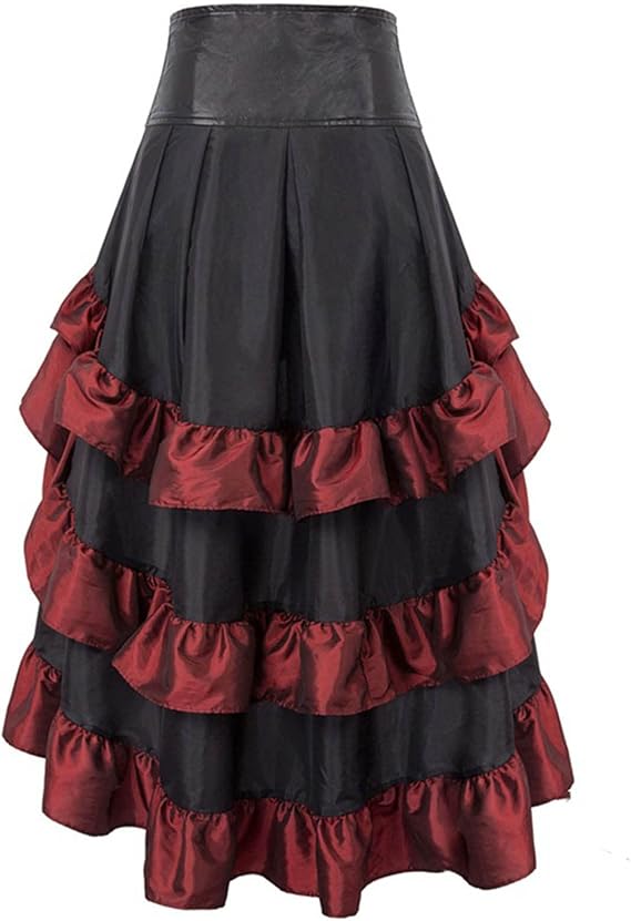 Women's Victorian Gothic High-Low Ruffle Skirt Steampunk Party Costume | MEEJOY