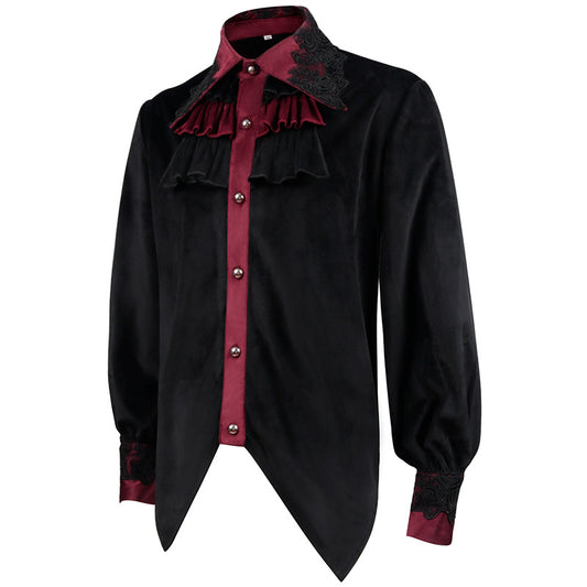 Renaissance Men's Pirate Shirt – Gothic Medieval Costume Black & Red