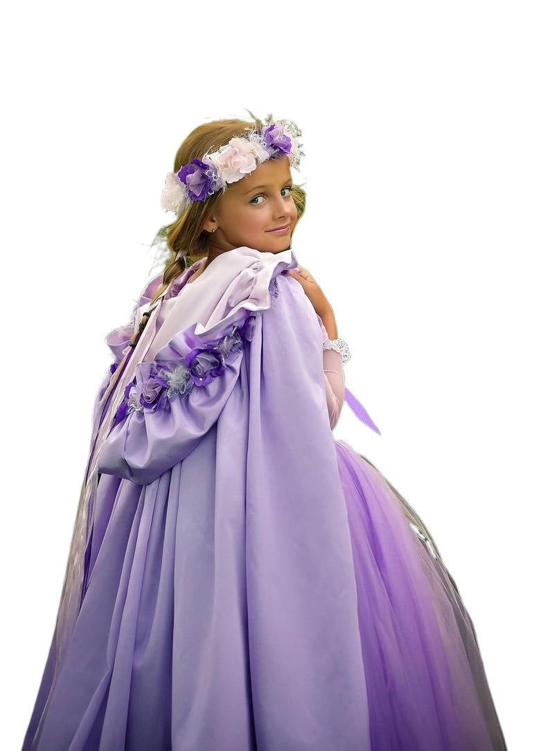 Girls Purple Satin Hooded Cloak Fairy Princess Dress Cape Christmas Cosplay Outfit