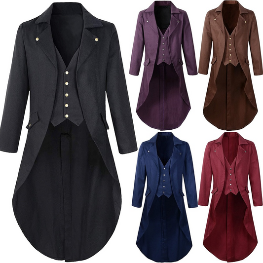 Men Retro Medieval Steampunk Gothic Jacket Victorian Tailcoat Halloween Costume meejoy costumes